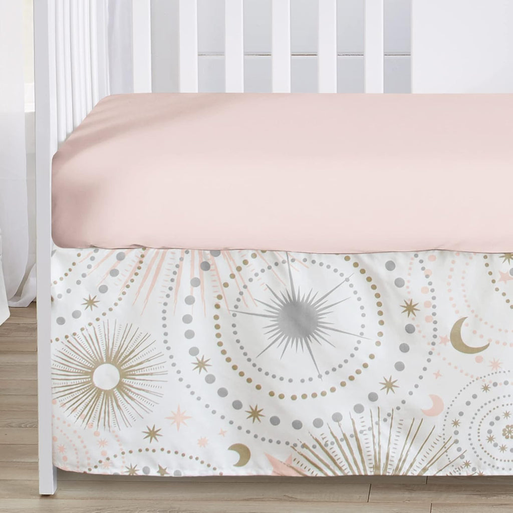 Sweet Jojo Designs Blush Pink Gold Star and Moon Girl Baby Crib Bedding Set Infant Nursery BreathableBaby Breathable Mesh Crib Liner Blanket Sheet Skirt 6 PC Grey Celestial Sky Stars Gray Shabby Chic