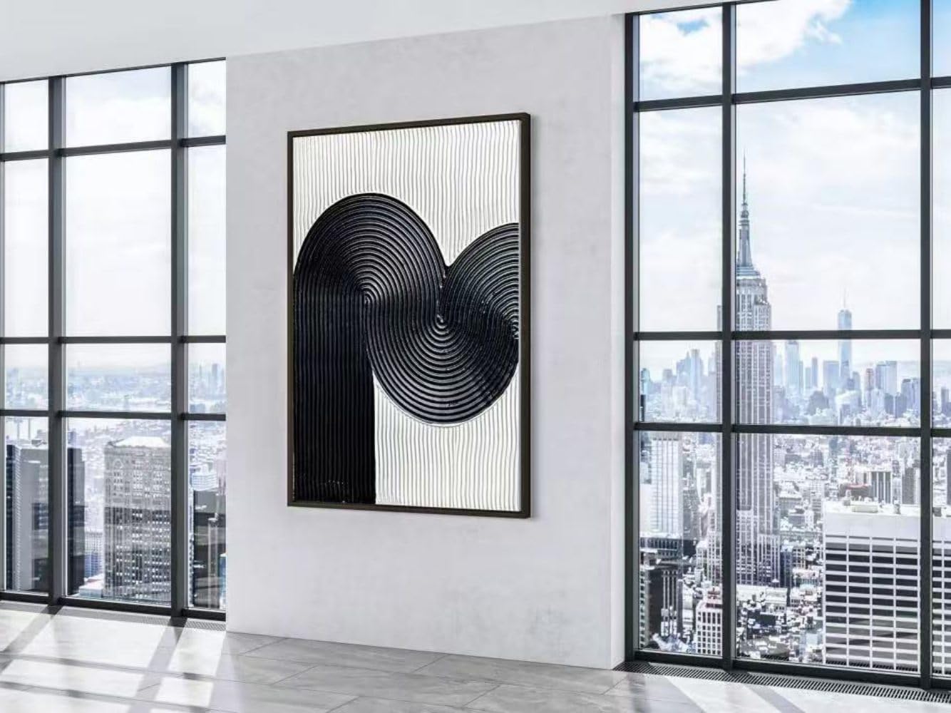 Black Framed Arch Wall Art Black and White 3D Textured Painting Modern Abstract Wabi Sabi Wall Decor Minimalist Wall Painting for Living Room Bedroom
