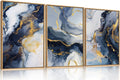 Navy Blue and Gold Framed Canvas Wall Art Set,Mid-Century Modern Abstract Wall Decor,Navy Blue Ink Wash Painting,Neutral Art Print for Living Room,Bedroom,Dining Room,Office - 24'x36'x3