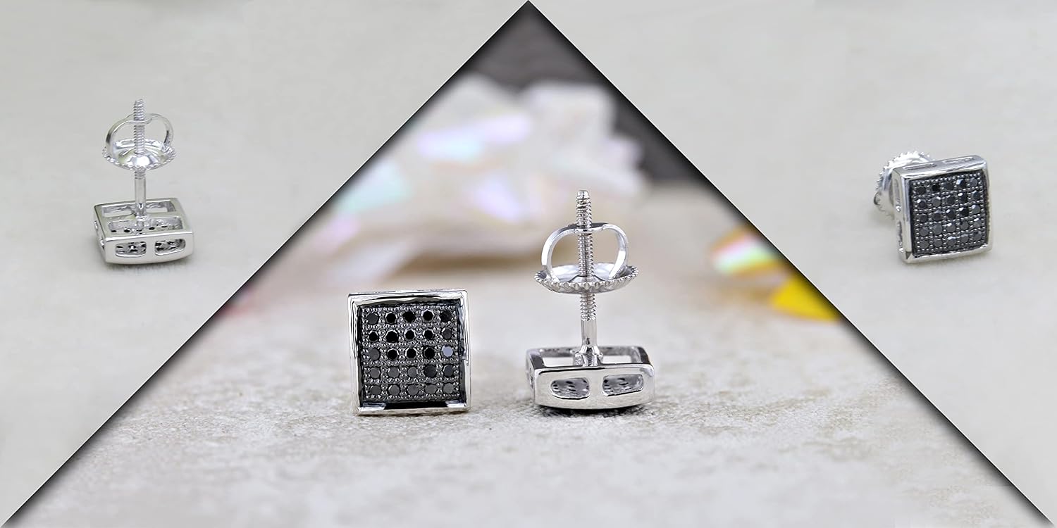 Dazzlingrock Collection 0.25 Ctw Black Round Diamond 7.5mm Micropave Hip Hop Iced Out Studs in 10K Solid White Gold, Screw Back,Unisex Design Ladies,Mens Real Diamond Earrings