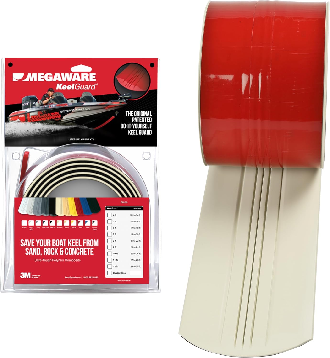 MEGAWARE KEELGUARD USA-Made, Original DIY Keel Guard, 5-Inch Wide, 4-12ft Sizes, 11 Colors, Complete Install Kit with Primer, Hull Protector, for Fiberglass and Some Aluminum Boats, Marine-Grade