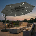wikiwiki 10ft Solar LED Patio Umbrella with Base Included, Offset Umbrella with Weighted Sandbag Base, Cantilever Patio Umbrella for Backyard, Garden & Deck, 32 LED Lights & Polyester Shade, Dark Gray