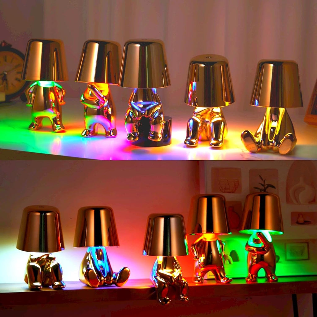 Thinker Lamp Collection, Gold Bedside Touch Table Lamp Cute Desk Decor Cordless Rechargeable Nightstand Night Light with Dimmable Brightness for Home, Office, Bedroom (5 Pack)