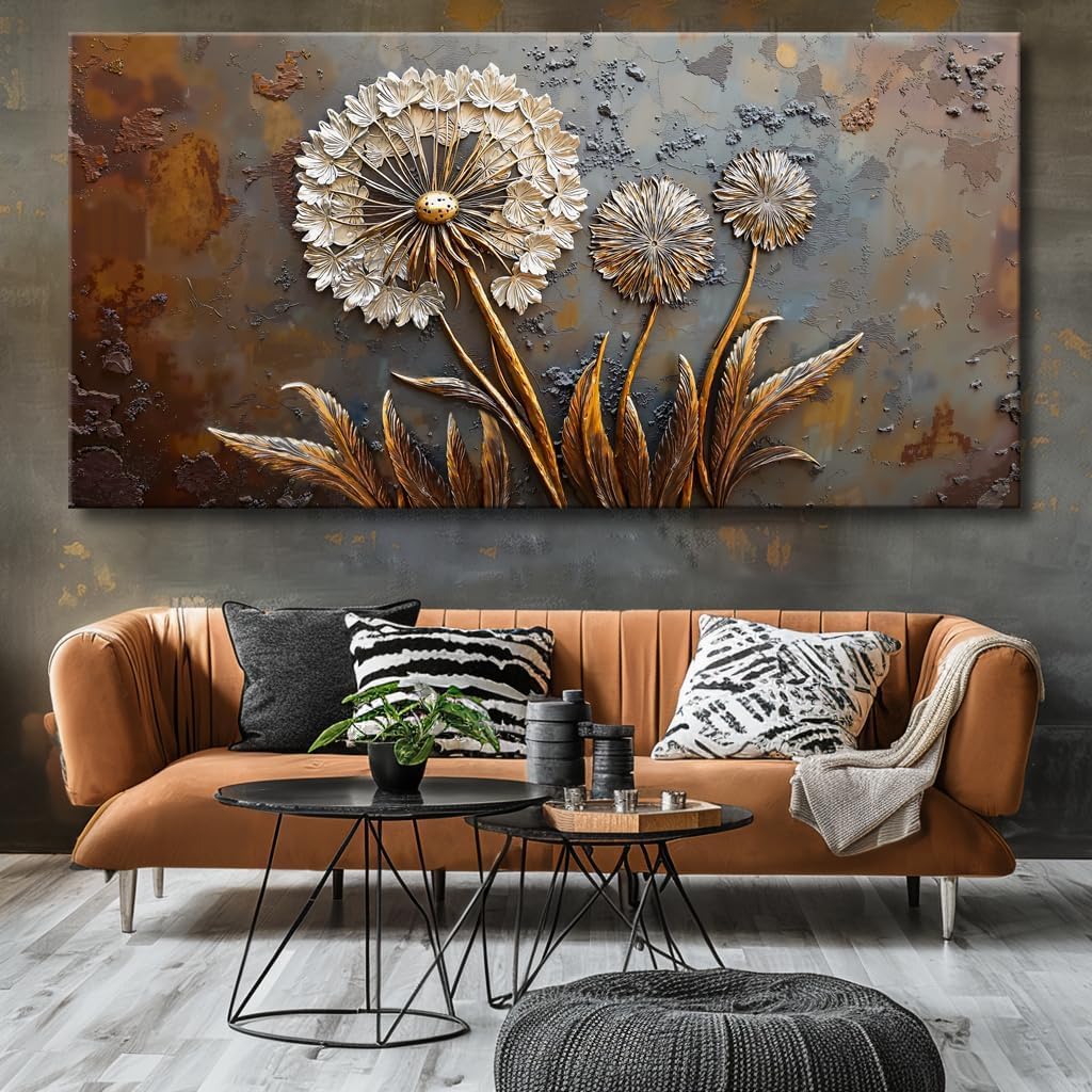 Large White Flower Wall Art with Taupe Background Elegant Flower Framed Floral Canvas Print for Living Room, Bedroom, Dining Room, Home Office Modern Ready to Hang Home Decor - 30'x60'