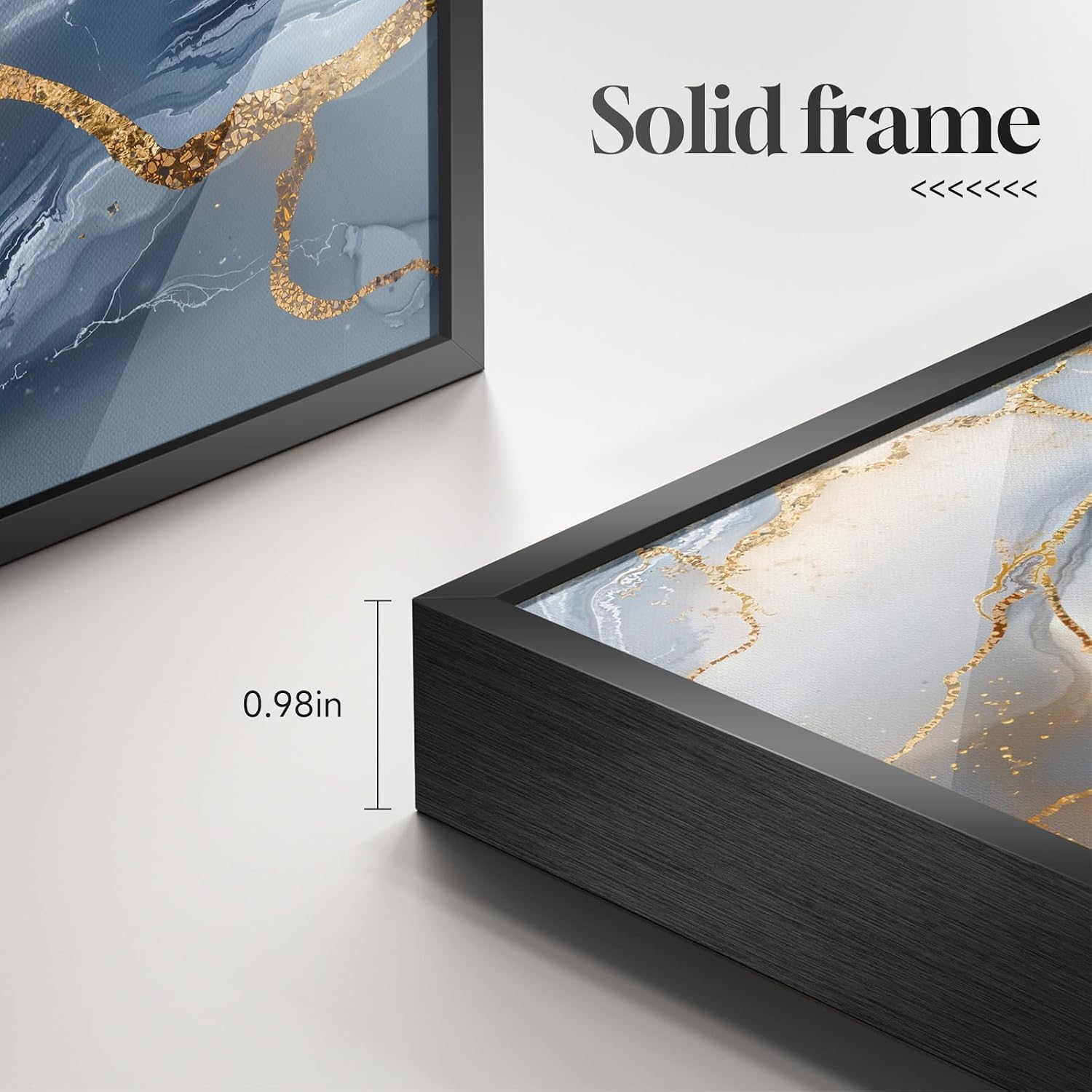 Large Framed Abstract Wall Art for Living Room, Modern Luxury 3 Piece Blue Gold White Prints Paintings for Walls, Elegant Marble Pattern Pictures for Dining Bedroom Hallway Office Home Decor 24x36 In