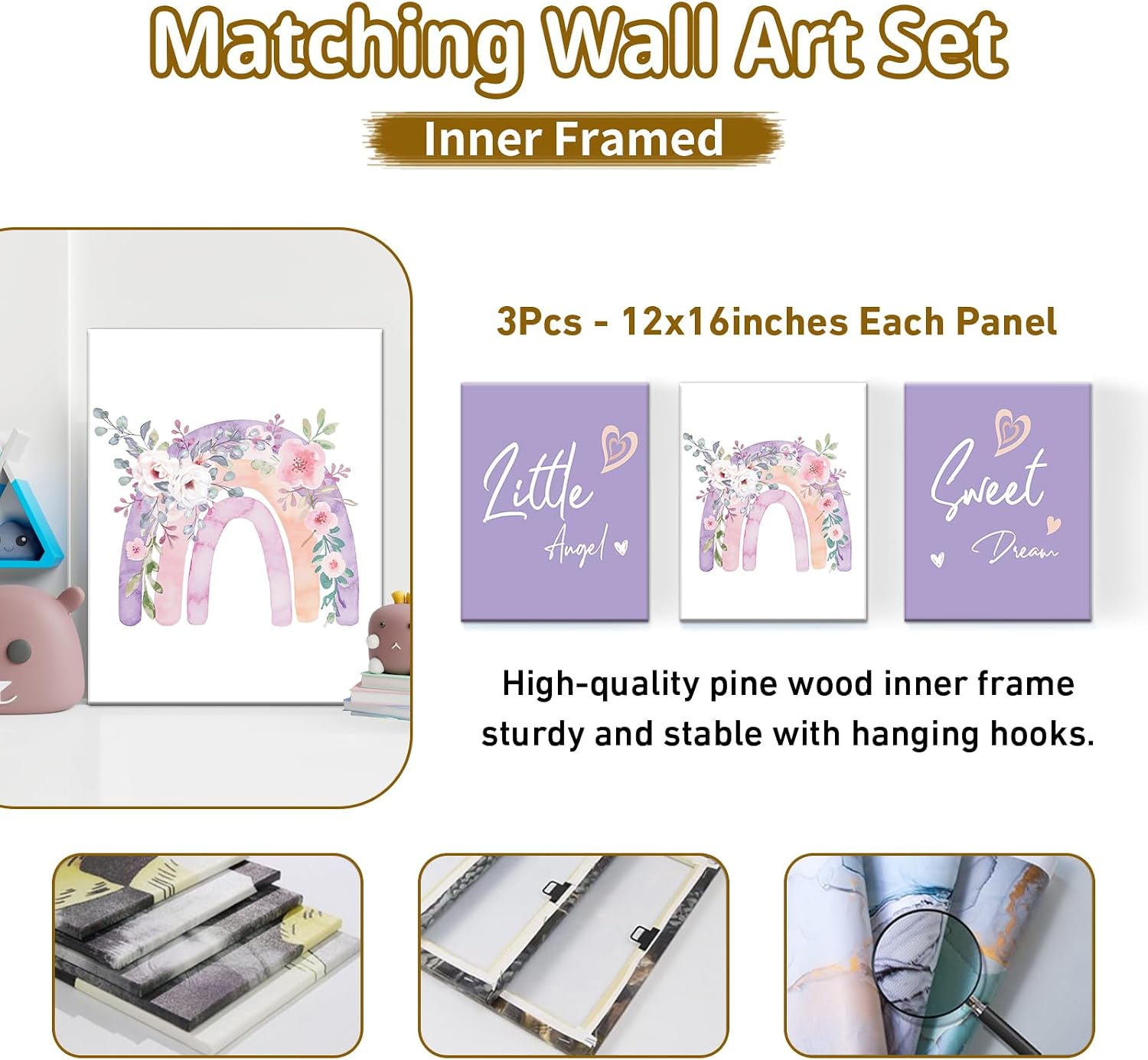 Terwex Personalized Baby Crib Set, 5 Pcs Custom Name Bedding for Girls Boys - Nursery Crib Sets, Soft Toddler Sets for Infant Customized Gifts, Purple Rainbow