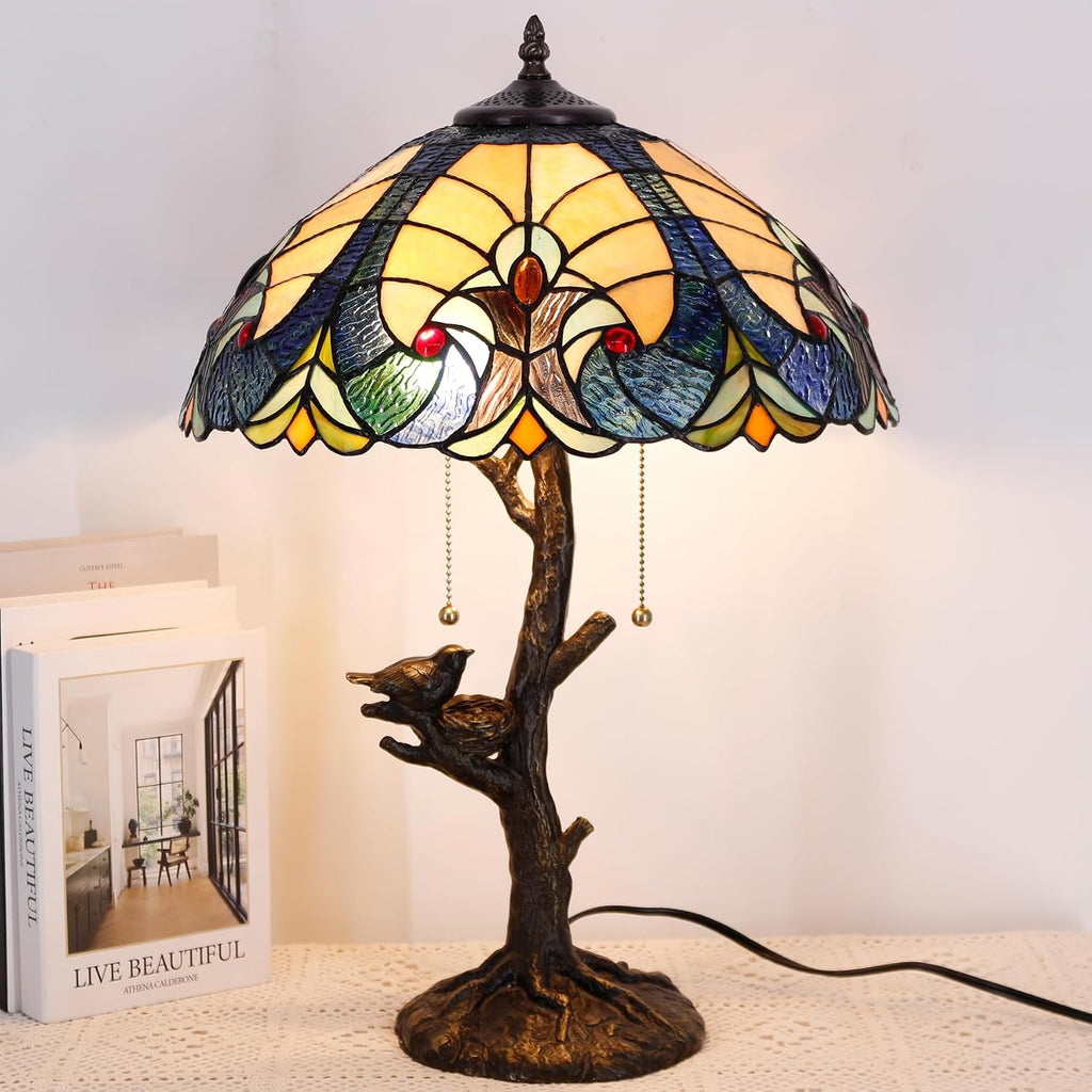Table Lamp Base Replacement Only, Wide 7 Height 23 Inch, Fit for 12, 14, 16, 18 Inch Tiffany Style Stained Glass Lampshade, Dark Bronze Finish, Resin, Pull Chain Switch(F (W7H23 Inch))