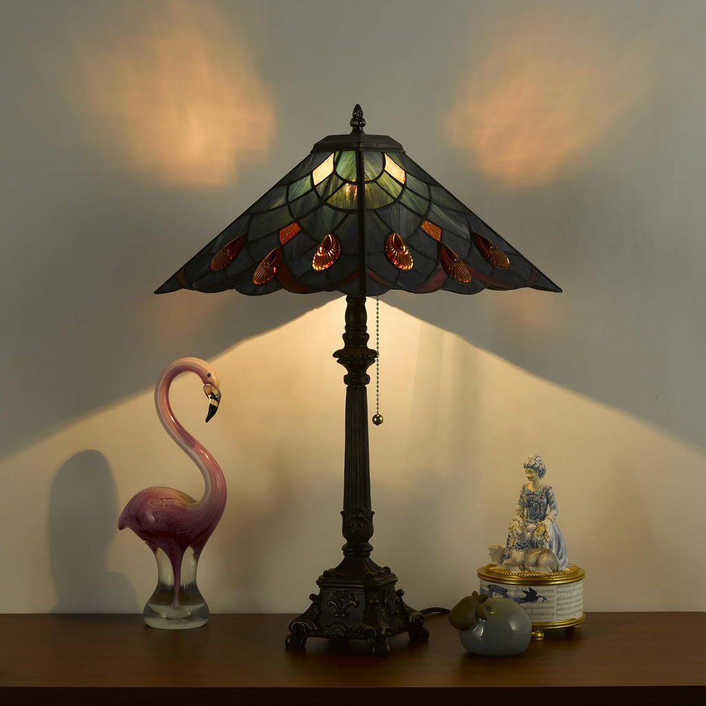Tiffany Table Lamps Sea Blue Stained Glass Crystal Style Mission Desk Lamp 12X12X24 Inch Bronze Resin Base