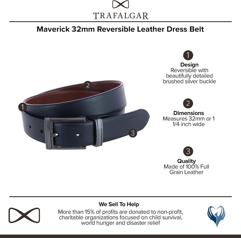 Trafalgar Men's Maverick 32mm Reversible Leather Dress Belt