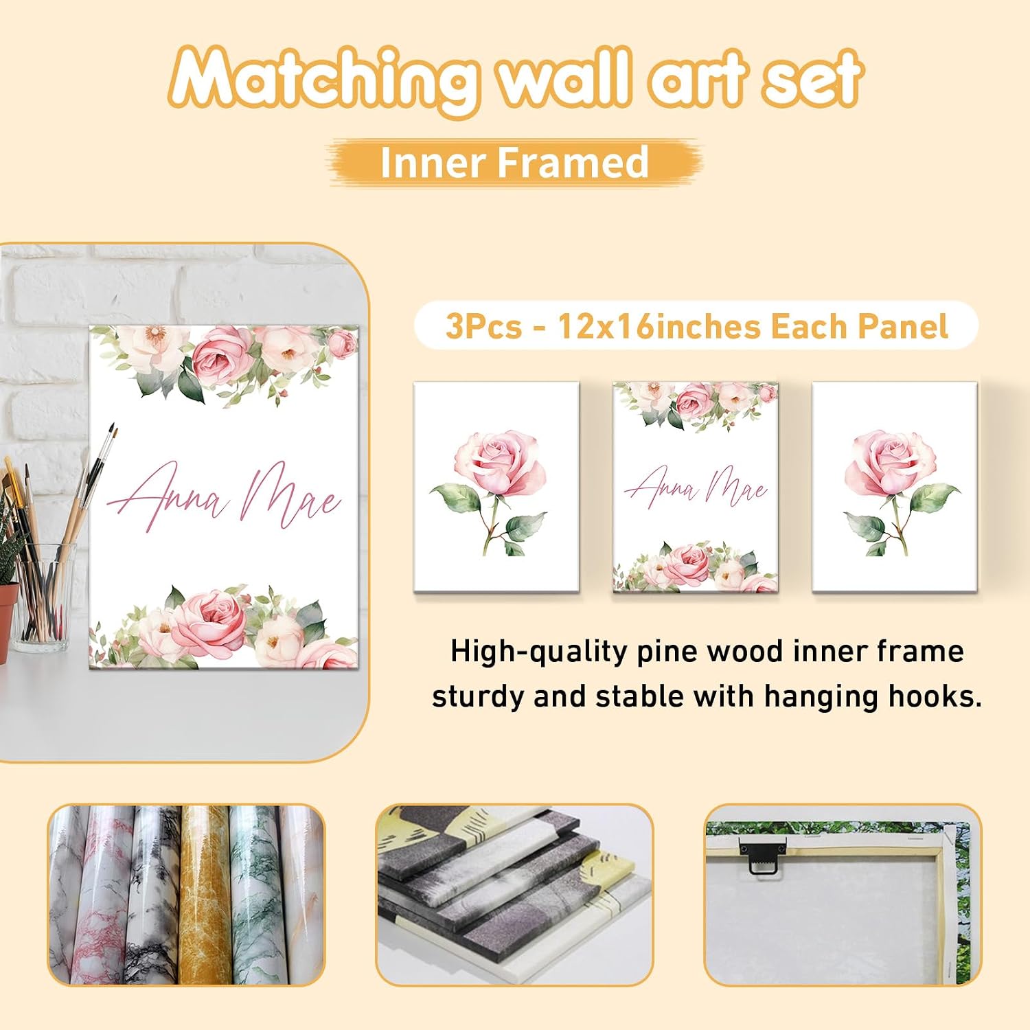 Terwex Custom Crib Bedding Set - 5 Pcs Personalized Name Pink Flowers Baby Crib Set for Infant Toddler Girl - Comfortable Double Layer Nursery Bedding Set - Customized Present for Birthday Baby Shower