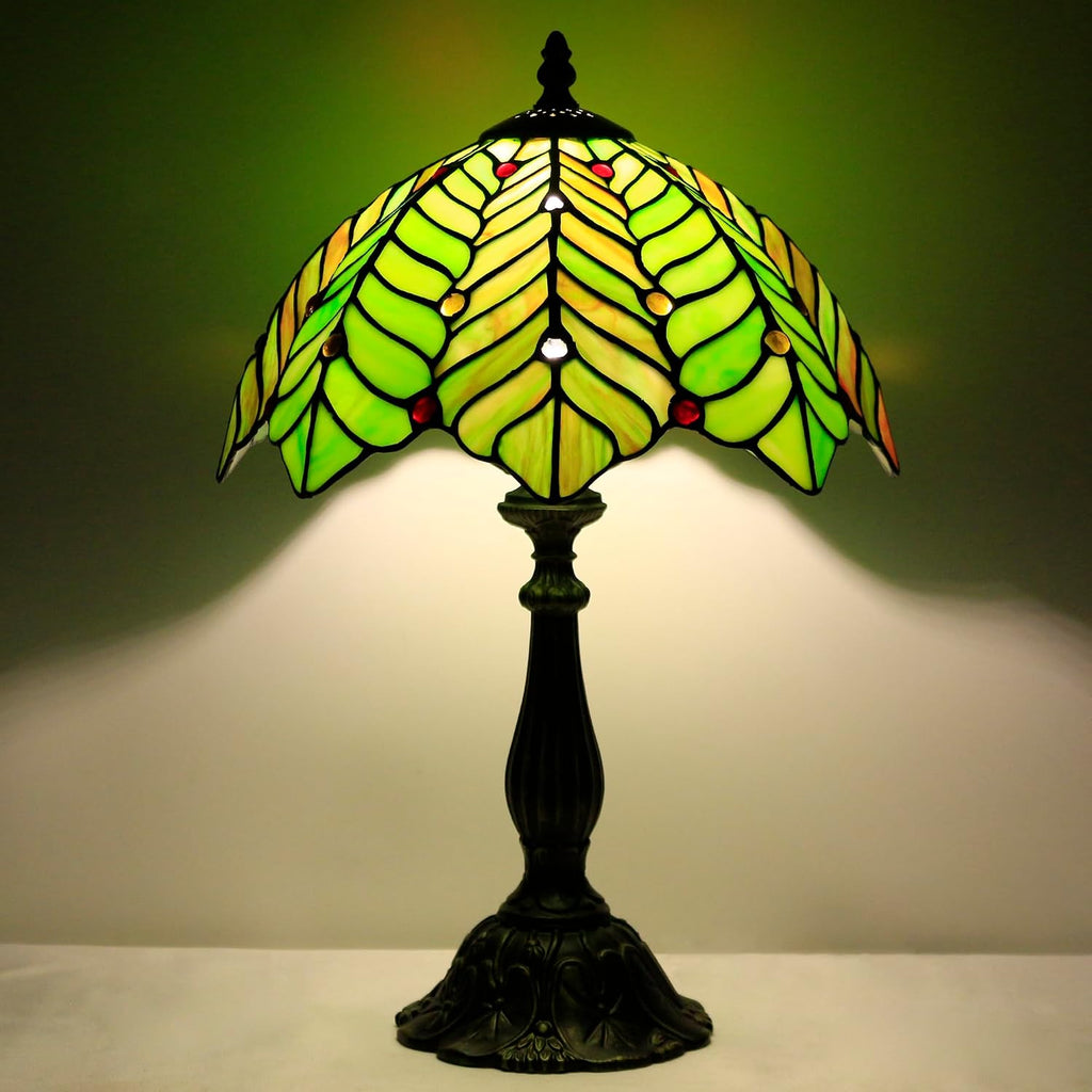Tiffany Lamp Touch Control Table Lamp Brown Green Leaf Style Stained Glass Desk Lamp 12X12X19 Inches Reading Light