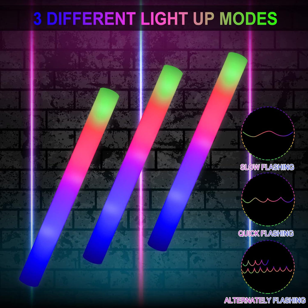 LifBetter 200 Pcs Foam Glow Sticks Bulk,Led Glow Sticks with 3 Modes Colorful Flashing,Long Life Battery Glow In The Dark Party Supplies for Weddings,Parties,Festivals,Sporting Events
