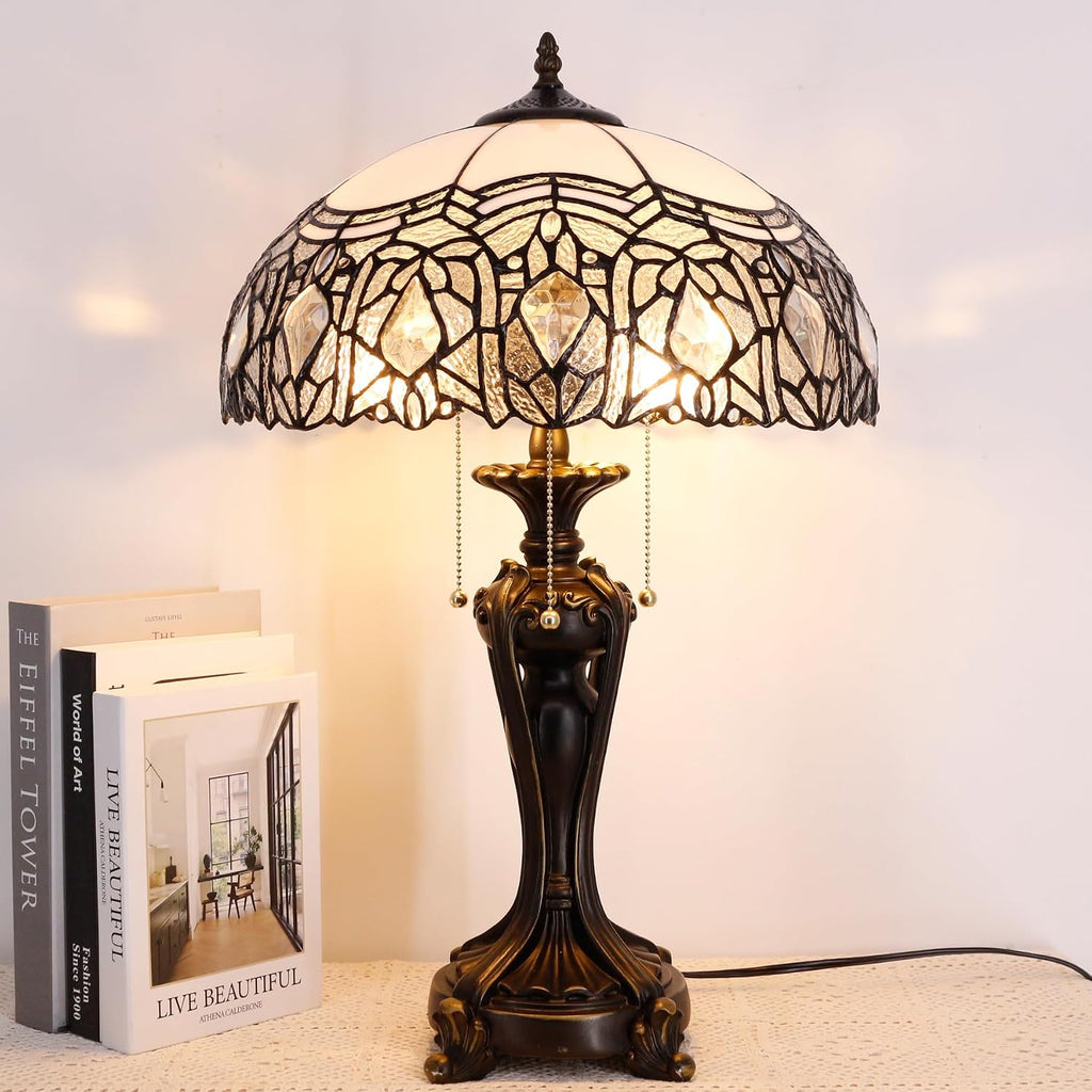 Table Lamp Base Replacement Only, Wide 8 Height 24 Inch, Fit for 12, 14, 16, 18 Inch Tiffany Style Stained Glass Lampshade, Dark Bronze Finish, Resin, Pull Chain Switch(L (W8H24 Inch))