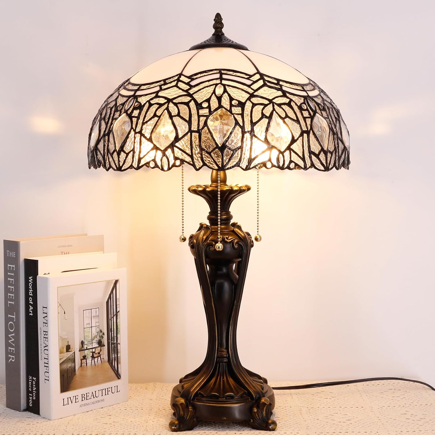 Table Lamp Base Replacement Only, Wide 8 Height 24 Inch, Fit for 12, 14, 16, 18 Inch Tiffany Style Stained Glass Lampshade, Dark Bronze Finish, Resin, Pull Chain Switch(L (W8H24 Inch))