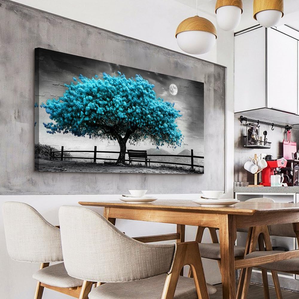 KELIYUAN Canvas Blue Tree Painting Wall Art Home Decoration Large Size Black And White Suitable For Living Room Office Bedroom Wall Decoration Printed Painting Modern Can Be Hung Directly 30x60 In
