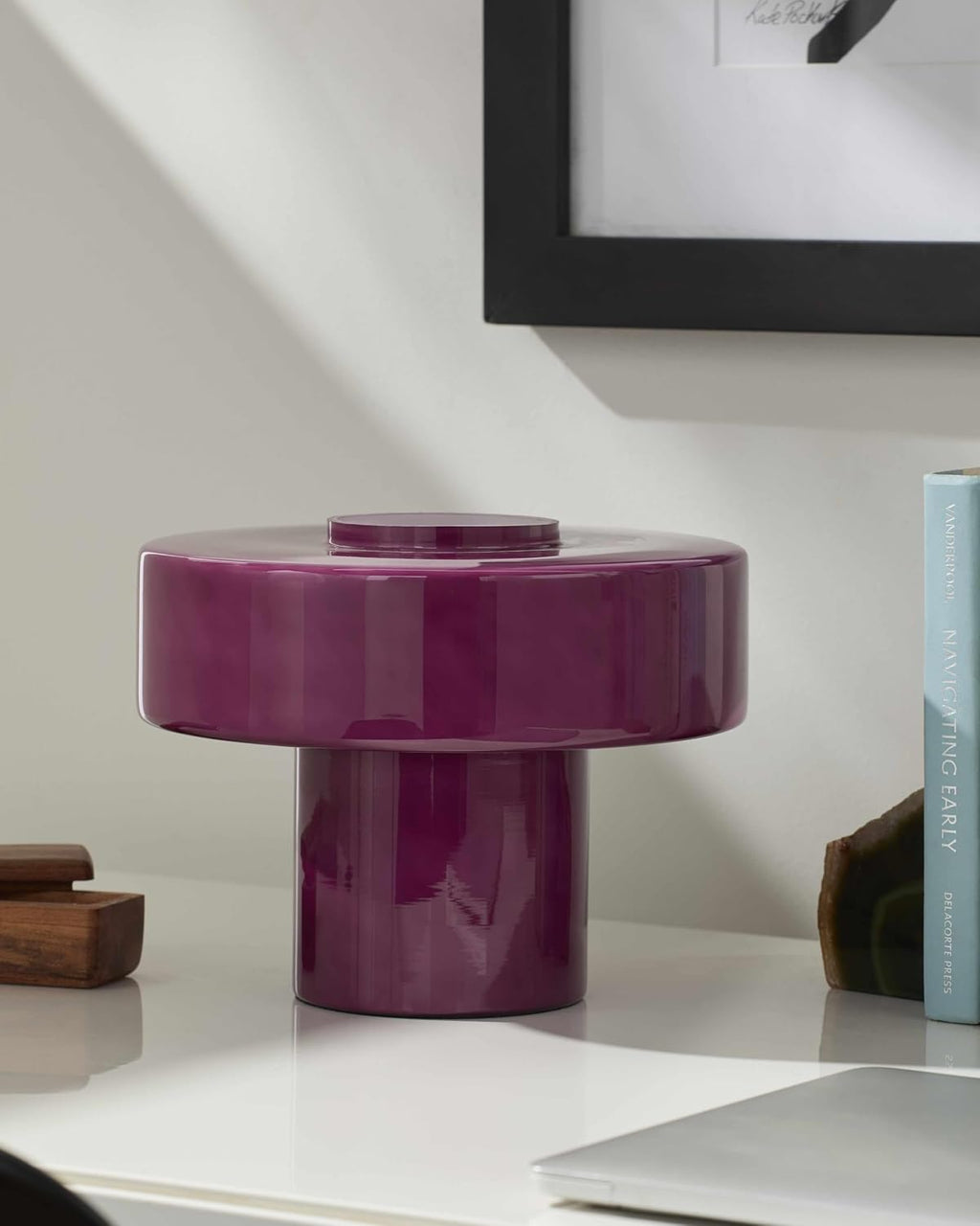 BoutiqueRugs Lauenhagen Contemporary Geometric Glass Bedside Table Lamp for Bedroom Nightstand - Modern End Side Lighting for Living Room - Magenta - 7' H