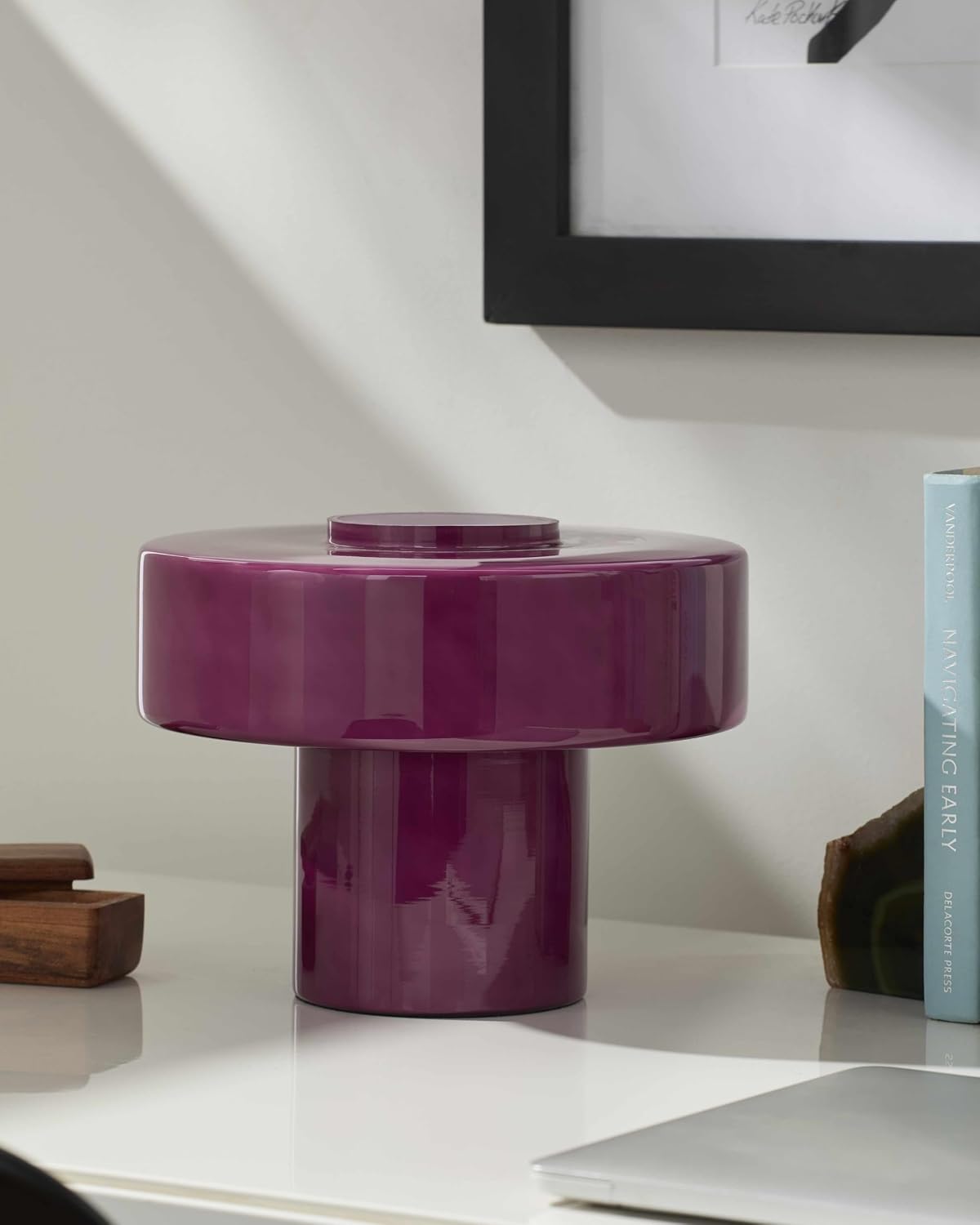 BoutiqueRugs Lauenhagen Contemporary Geometric Glass Bedside Table Lamp for Bedroom Nightstand - Modern End Side Lighting for Living Room - Magenta - 7' H