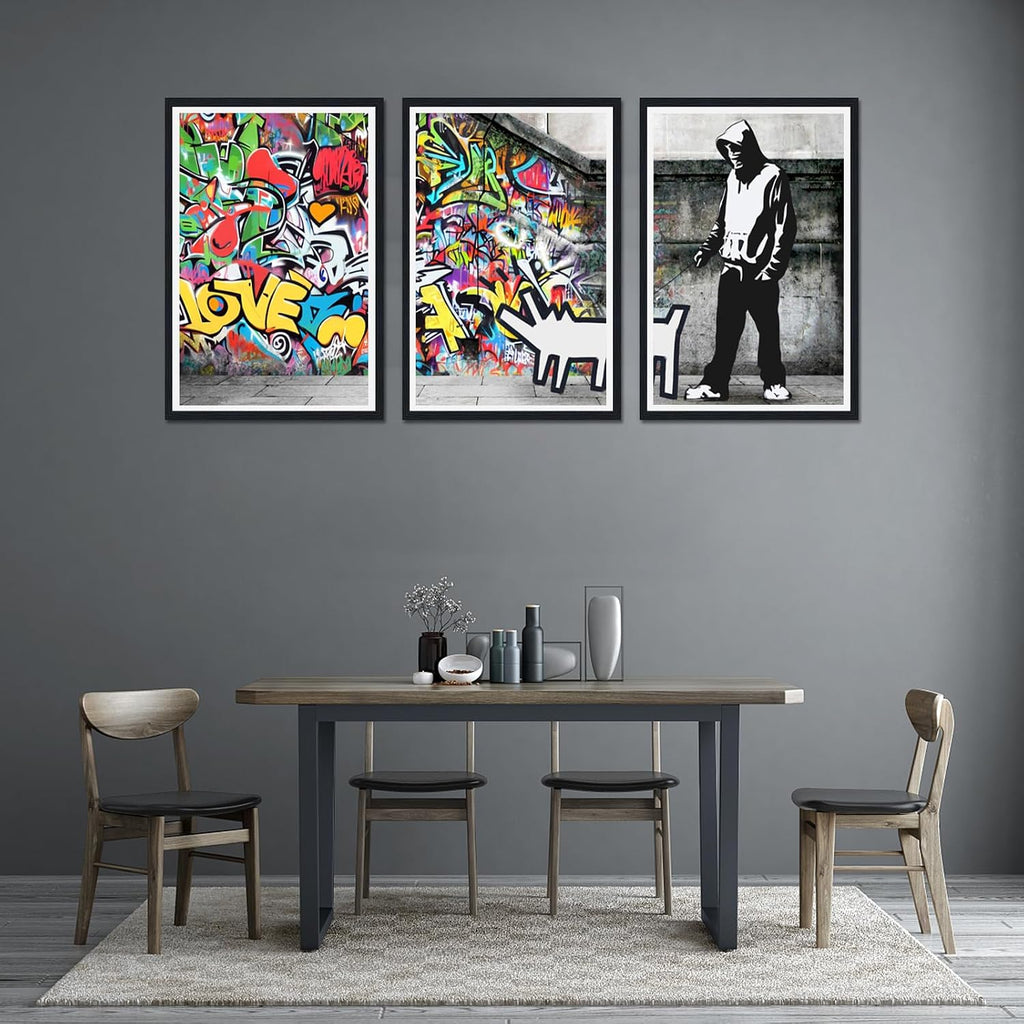 Novatique Graffiti Canvas Wall Art Pop Art Wall Decor Street Art Painting Picture Framed Graffiti Poster Artwork for Living Room Office,24' x 36' x 3pcs