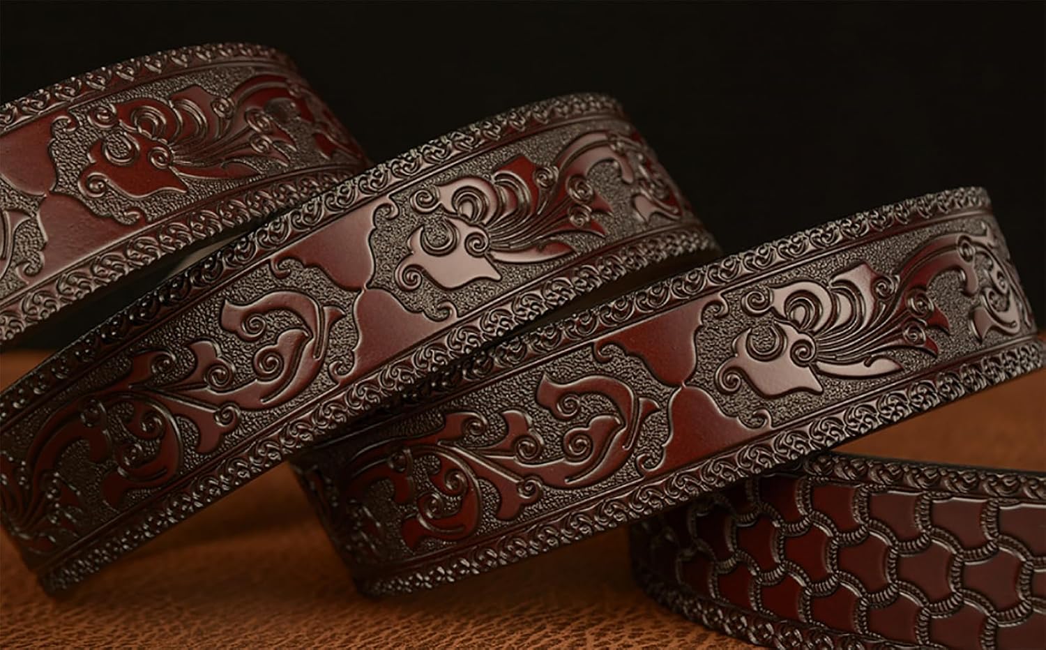 Mens Ratchet Leather Belt, Genuine Leather belts, Engraved Vintage Dragon Eagle Tiger Buckle, Business leisure belt