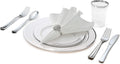 ' OCCASIONS ' 360 pcs/40 Guest-Full Tableware Set-Wedding Disposable Plastic Plates Silverware, Silver Rim Tumblers & Linen Feel Napkins/Metal Napkin Rings (Combo D, White & Silver Rim)