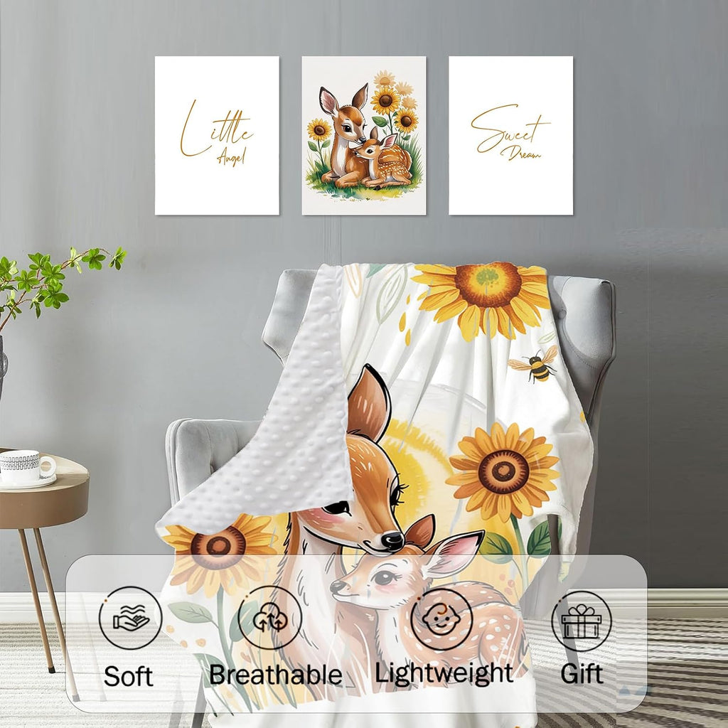 Personalized Crib Bedding Set for Baby Girls, Custom Name Baby Crib Sets 5-Pcs Include Toddler Double Layer Blanket Fitted Sheet Changing Pad Cover Rug Wall Art Set, Sika Deer Pattern Nursery Décor