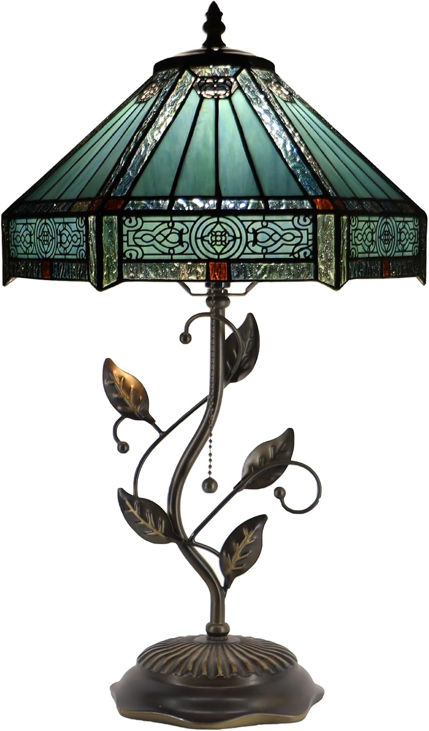 Tiffany Table Lamp, Stained Glass Desk Light, W12H19 Inch, Metal Leaf Base (Mission Style)