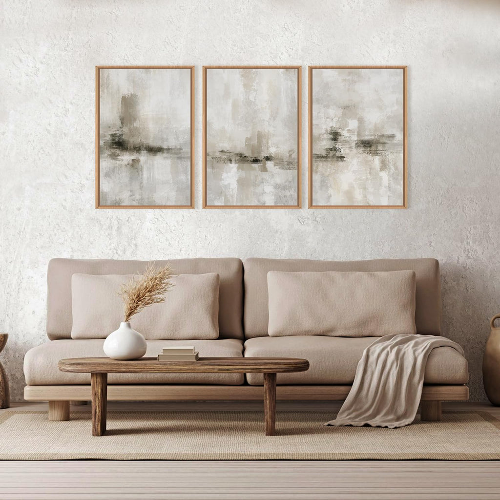 Ausril Abstract Neutral Textured Framed Canvas Wall Art Set, Modern Beige Wall Decor, Minimalist Brown Grunge Wall Painting, Black and White Art Print for Living Room, Bedroom, Office 24'×36'×3