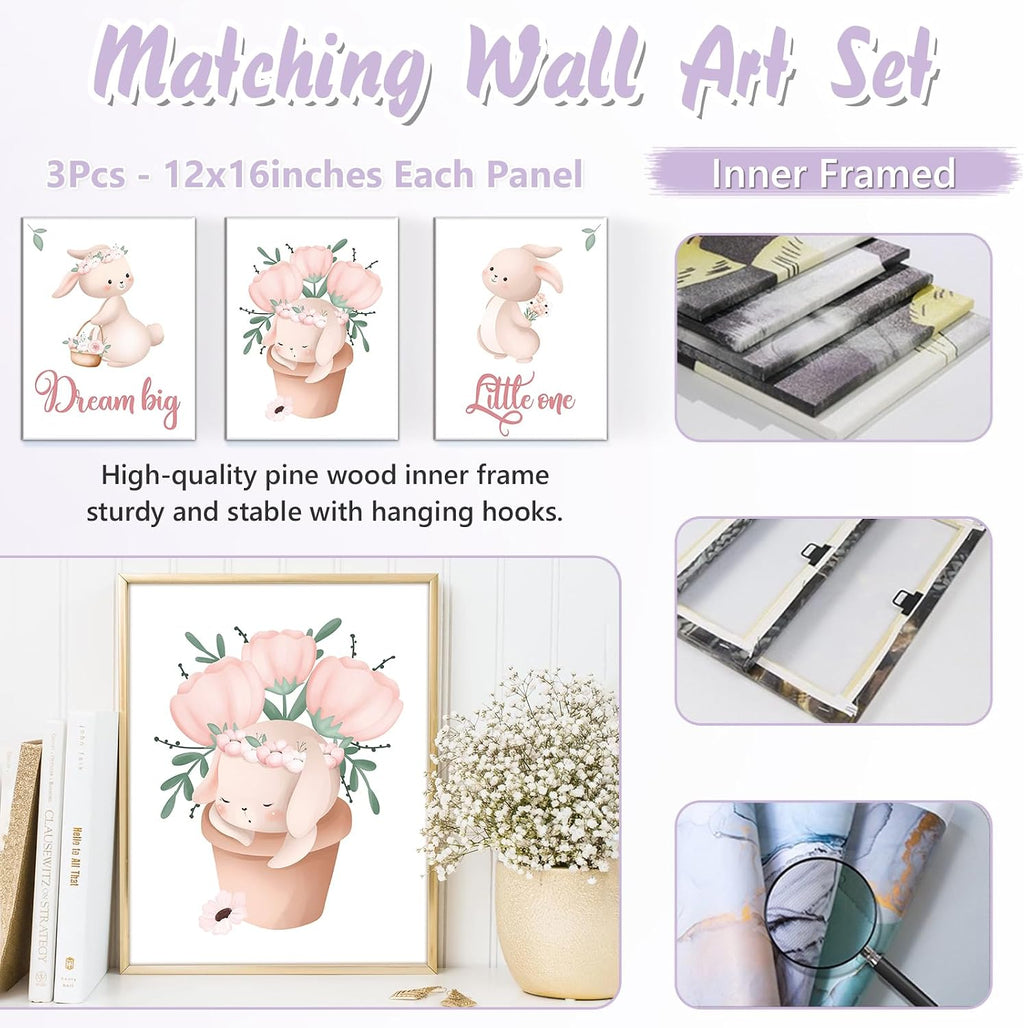 Custom Baby Crib Bedding Set, 5 PCS Personalized Name Baby Crib Sets for Girls Boys, Cute Rabbit Theme Nursery Bedding Sets for Infant Toddler, Double Layer Flannel Bed Set Customized Gifts