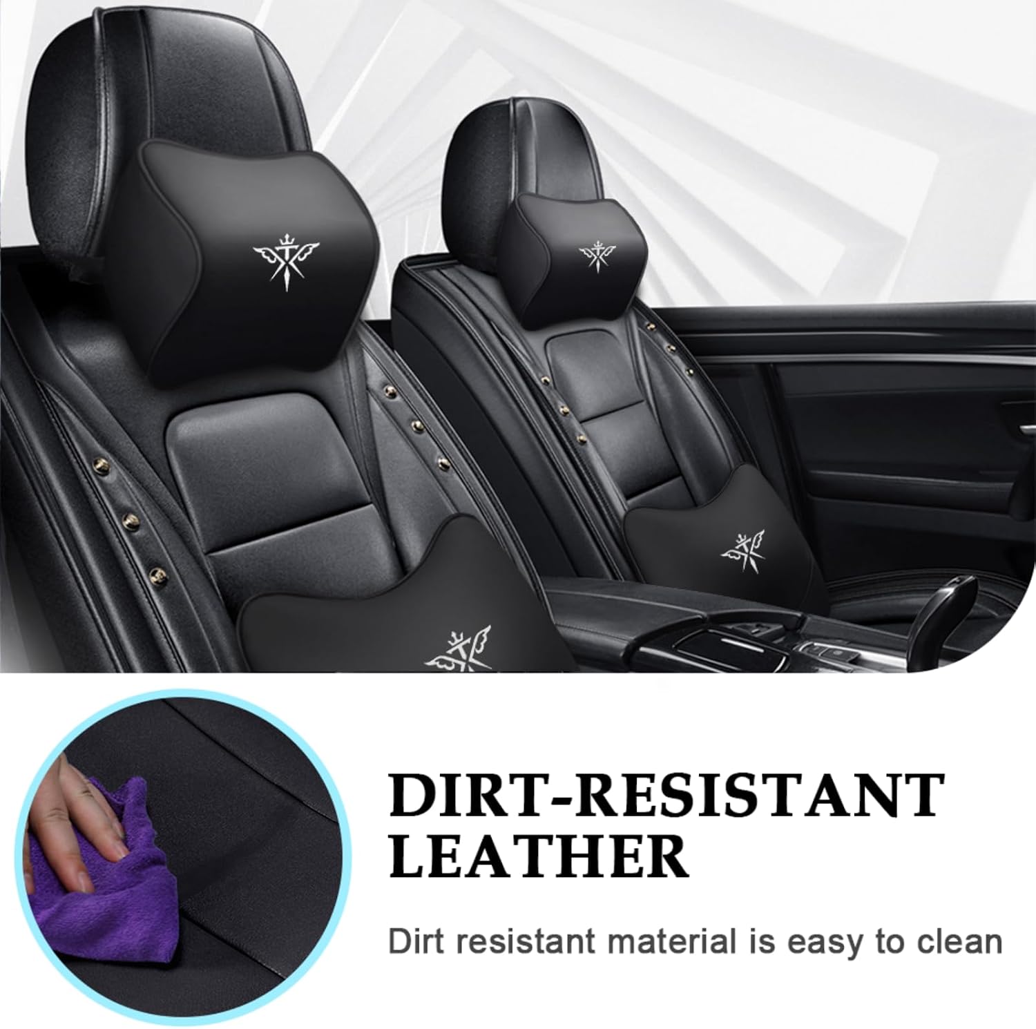 Seat Covers Custom Fit for Dodge Challenger 2009-2025, Luxury Front Set Leather Seat Covers Cushion, Waterproof Car Seat Cover Full Set, Automobile Interior(Black)