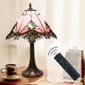 Tiffany Style Table Lamp, Small Stained Glass Lamp for Bedside, Bedroom, Nightstand, Living Room, 12 Inch Mini Vintage Light Included E26 Bulbs with Remote Control (Pink Umbrella)