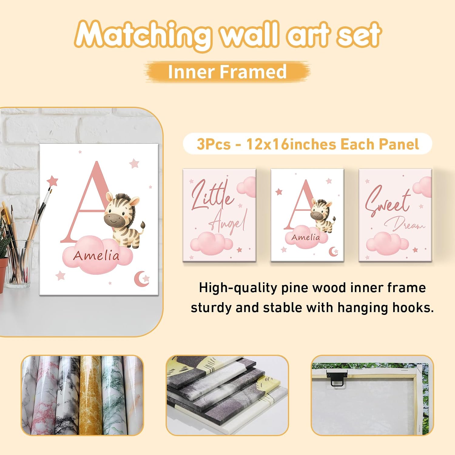 Terwex Personalized Baby Crib Bedding Set, 5 Pcs Custom Name Nursery Bedding Set, Pink Zebra Baby Bedding Set for Girls Boys, Double Layer Crib Sets, Customized Gifts for Infants Toddlers New Parents