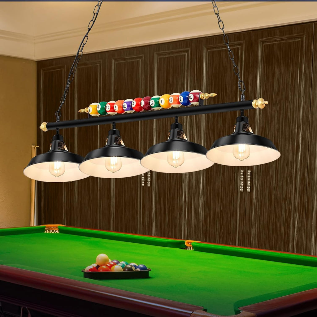 Rossesay Adjustable Pool Table Lights for 7'-8' Billiard Light Hanging Pool Table Fixture Lighting Pendant Lamp with Metal Shades for Game Rooms (Bulb Not Included)(Black,4 Lights)