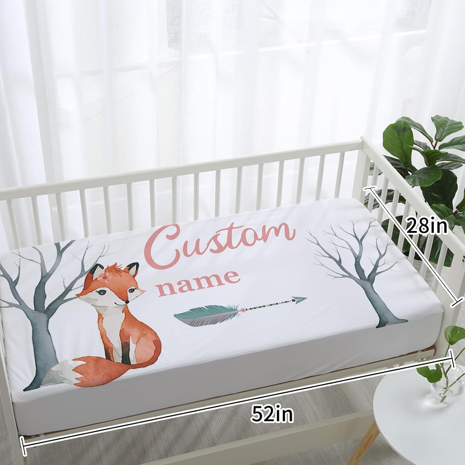 TOOTANN Custom Baby Crib Bedding Set, 5 Pcs Personalized Name Baby Crib Sheets for Kid Toddler Infant, Forest and Fox Nursery Bedding Set