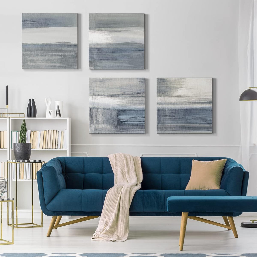 Modern Home Wall Décor Abstract Black and White Grey Canvas Wall Art 24 x 24 inches Set of 4 Framed Artwork for Living Room Bedroom