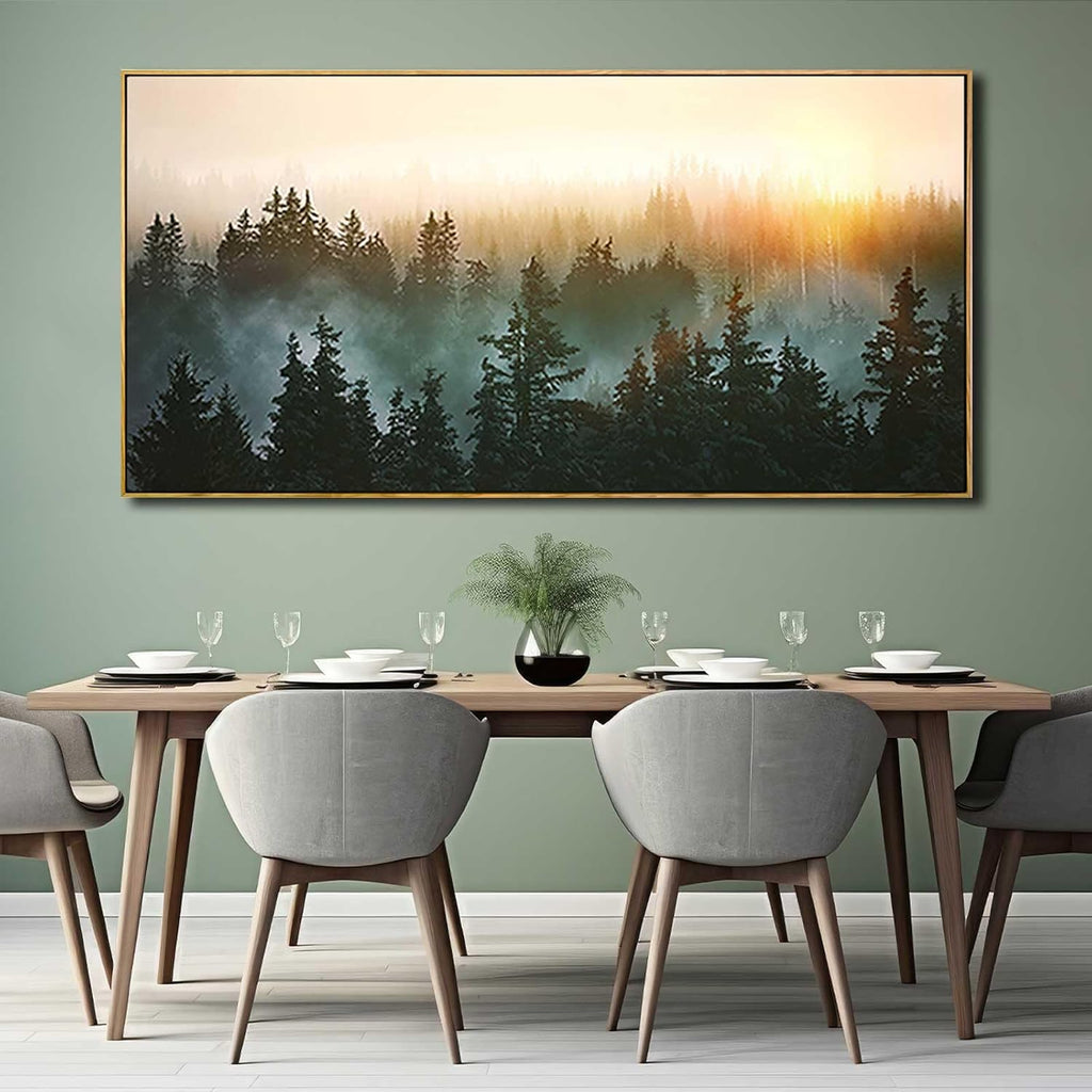 YJYart Large Foggy Forest Canvas Wall Art Landscape Mountain Painting 30x60 Inch Framed Wall Art for Bedroom Living Room Kitchen Office
