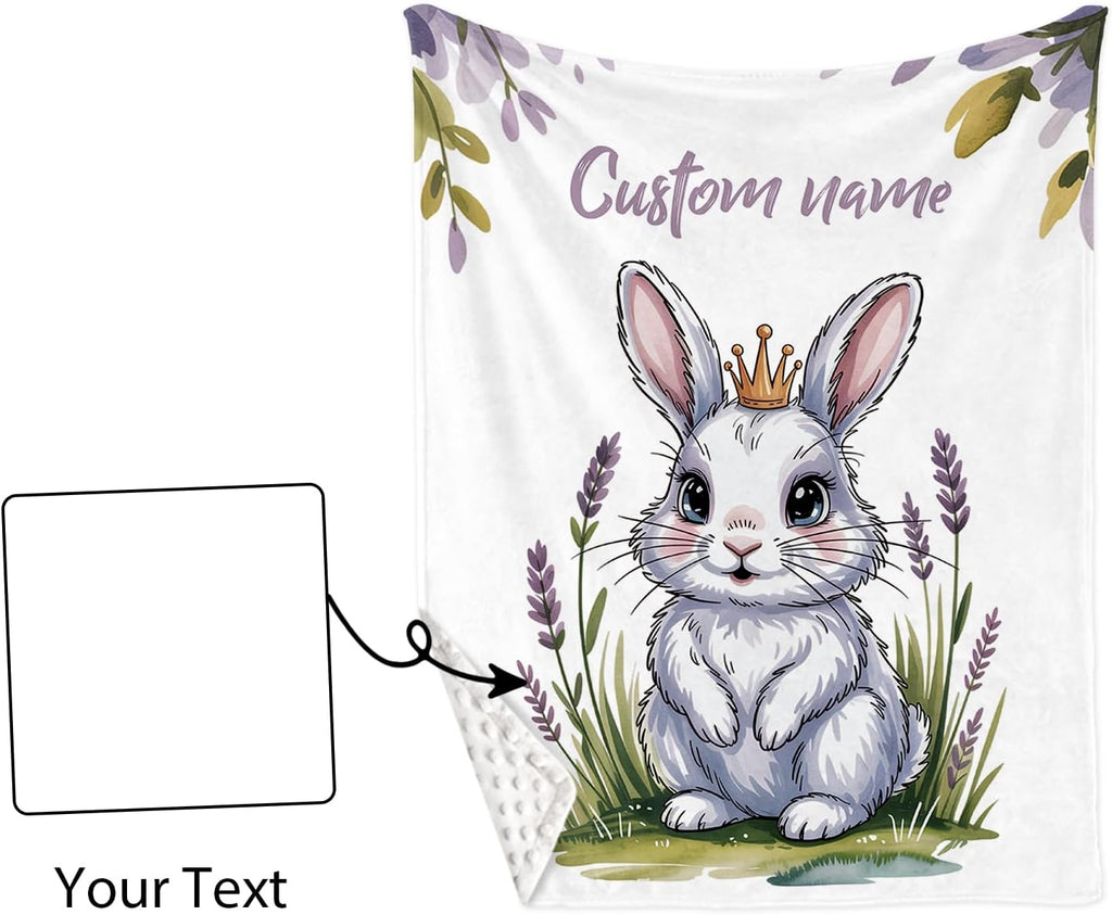 Personalized Crib Bedding Set for Baby Girls, Custom Name Baby Crib Sets 5-Pcs Include Toddler Double Layer Blanket Fitted Sheet Changing Pad Cover Rug Wall Art Set, Gray Rabbit Themes Nursery Décor