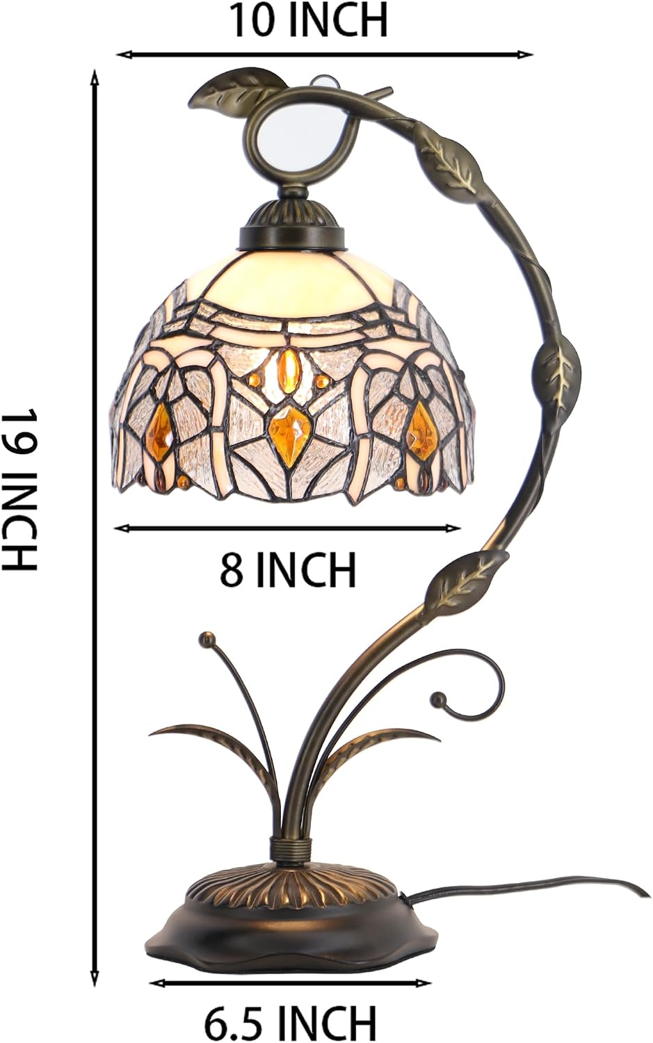 Tiffany Lamp Stained Glass Table Lamp Metal Leaf Base 8X10X19 Inch Reading Desk Light (Crystal Style)