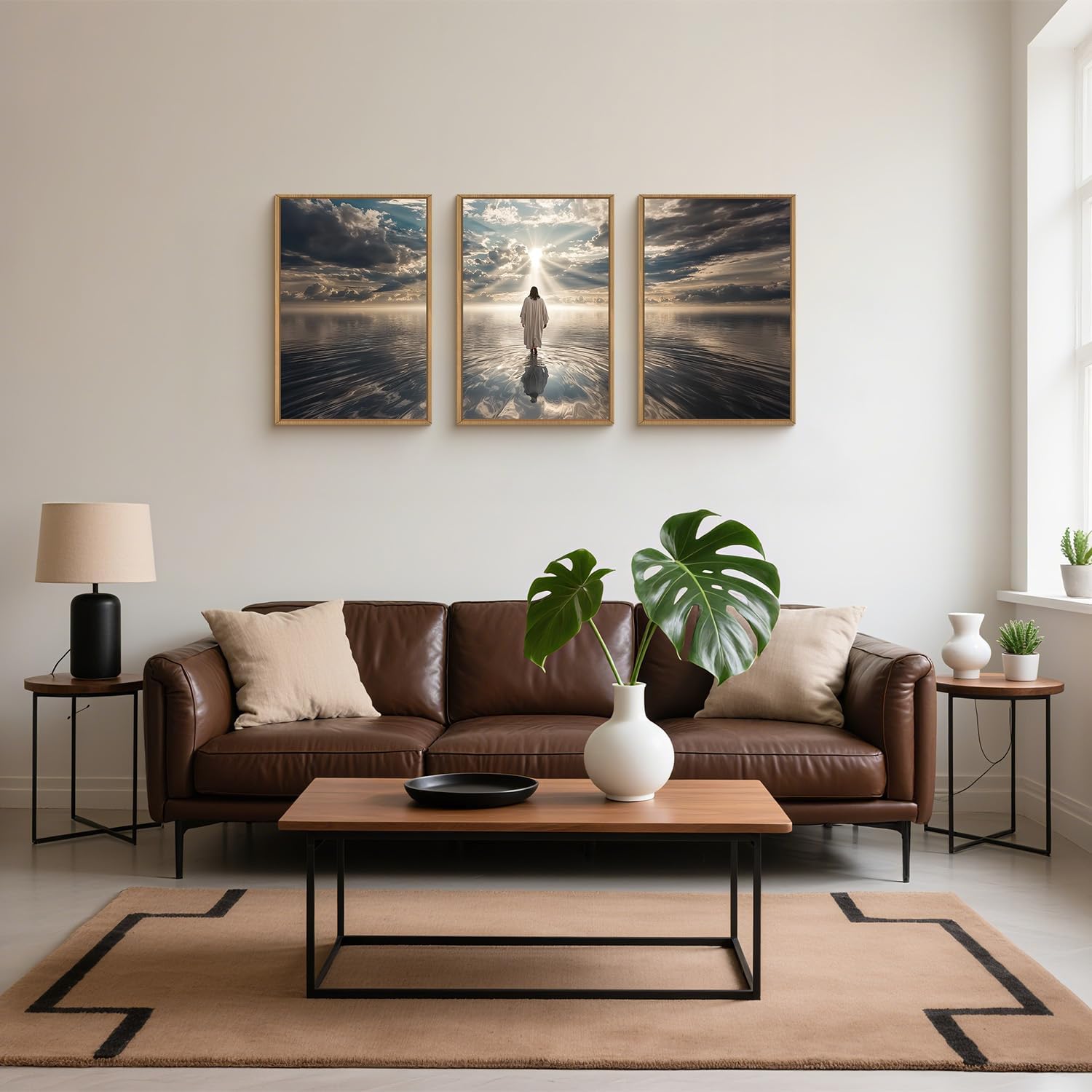 HPNIUB Jesus Canvas Wall Art Set, Jesus Walking On Water Framed Wall Decor Christian Religious Modern Serenity Prayer Art Prints Artwork for Living Room,Bedroom,Farmhouse,Prayer Room-24 x36 x3
