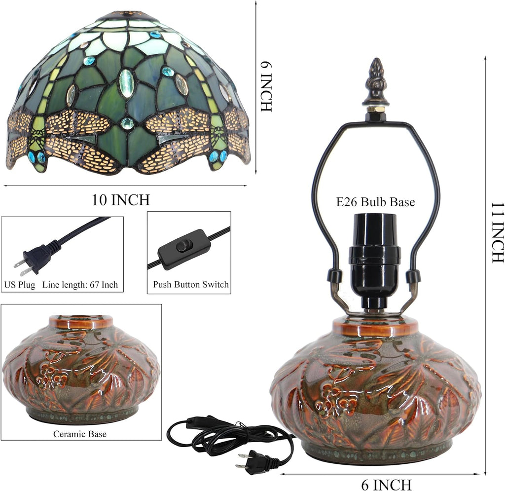 Small Tiffany Table Lamp Mini Mushroom Stained Glass Lamp Memory Sympathy lamp 10X11 Inch (Sea Blue Dragonfly)