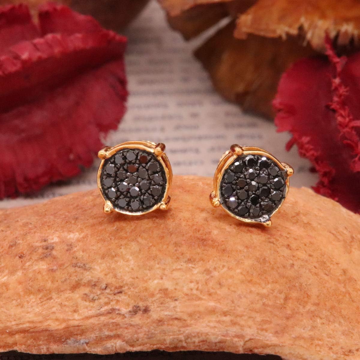 Dazzlingrock Collection - 0.25 Carat (ctw) 18K Gold Plated Sterling Silver Round Black Diamond Ladies Stud Earrings 1/4 CT