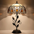 Tiffany Table Lamp Stained Glass Desk Lamp Metal Leaf Base Reading Light 12X19 Inch (Crystal Style)