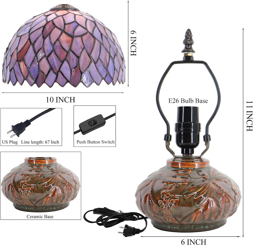 Small Tiffany Table Lamp Mini Mushroom Stained Glass Lamp Memory Sympathy lamp 10X11 Inch (Wisteria Style)