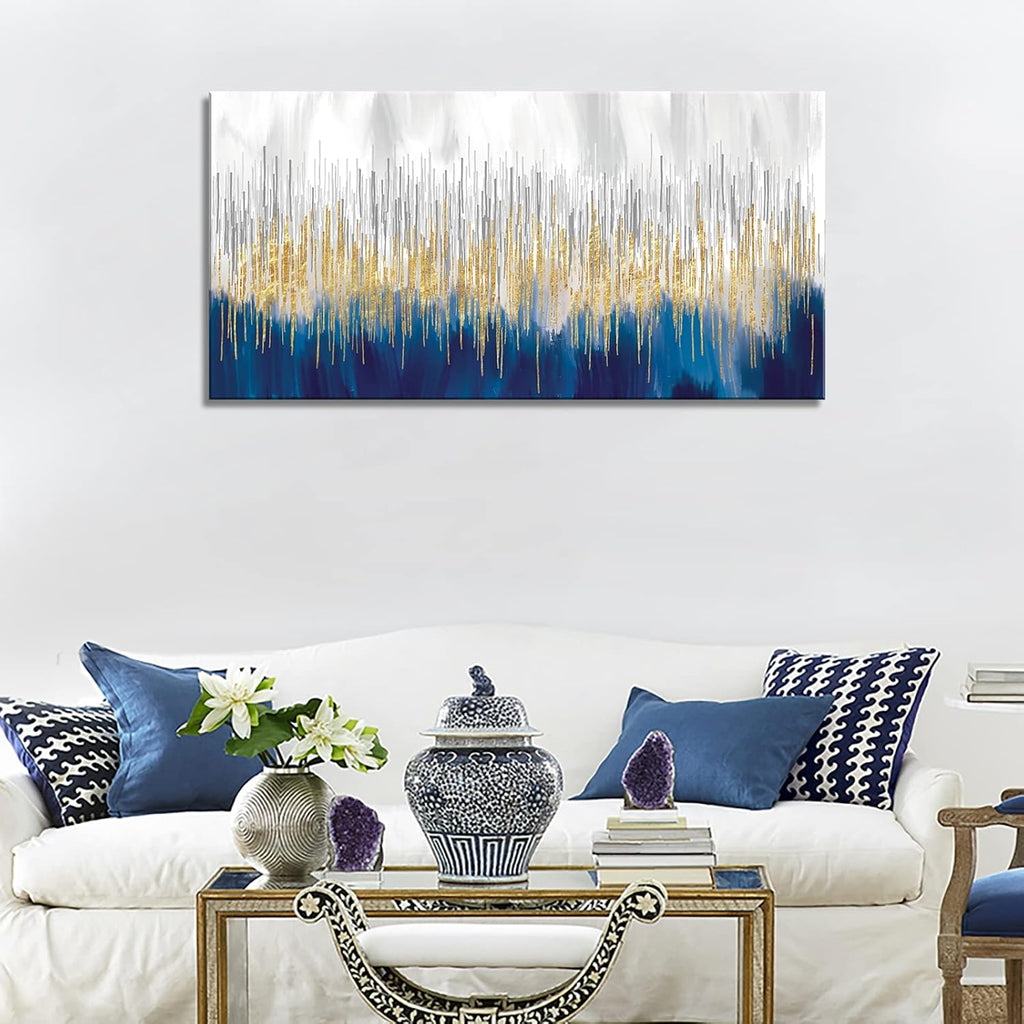 XXMWallArt FC3175 Abstract Wall Art Gold and Blue Canvas painting Artwork Painting Print for Living Room Bedroom Kitchen Home and Office Wall Decor