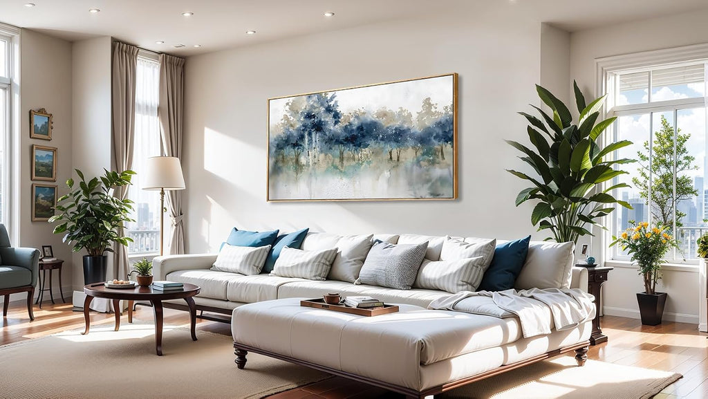 Wall Art Landscape Modern Wall Decor Canvas Painting Blue Ink Wall Art Large Artwork for Living Room Bedroom Office Home Decor 24'x48' with Framed