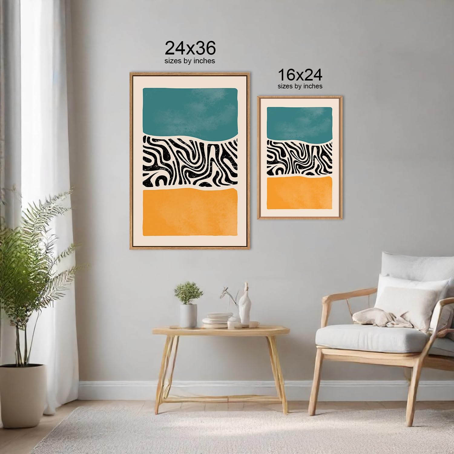 HLNIUC Large Mid Century Modern Wall Art Framed 24x36, Boho Abstract 3 Piece Canvas Decor, Mcm Vintage Bohemian Color Block Painting, Geometric Line Art Print for Living Room, Bedroom, Office