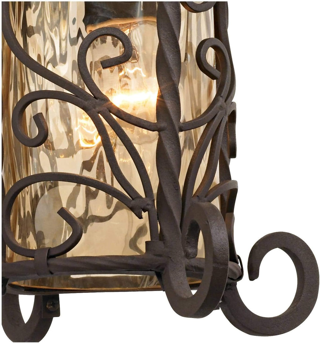 John Timberland Casa Seville Rustic Outdoor Wall Light Fixture Dark Walnut Scroll 13 1/4' Champagne Hammered Glass for Exterior House Porch Patio Outside Deck Garage Yard Front Door Garden Home