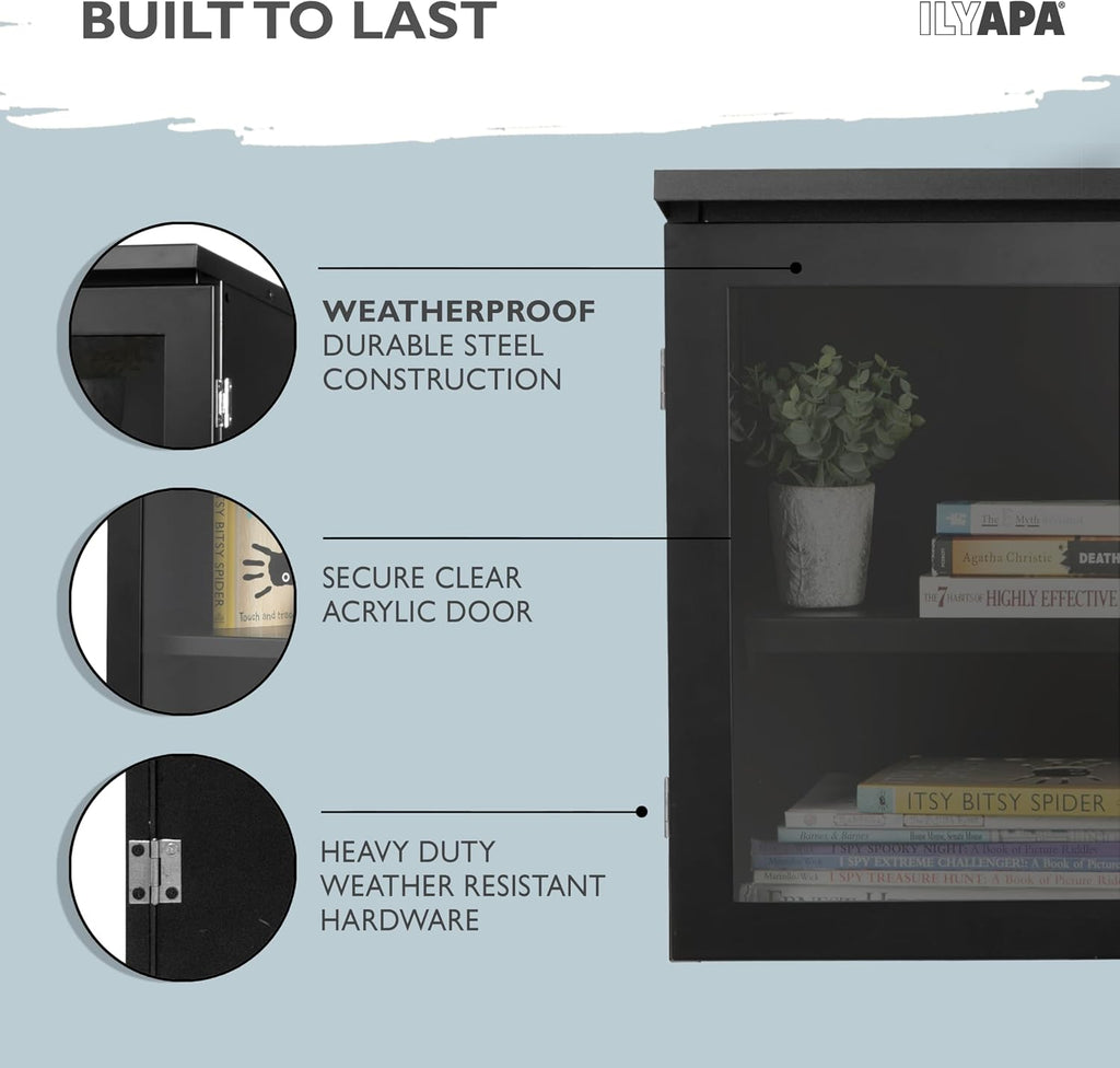 Ilyapa Outdoor Library Book Box with 4x4 Post Mount & Heavy-Duty Metal Mailbox Post - Black Steel Free Literature Exchange Kit for Outside - Community Book Sharing System