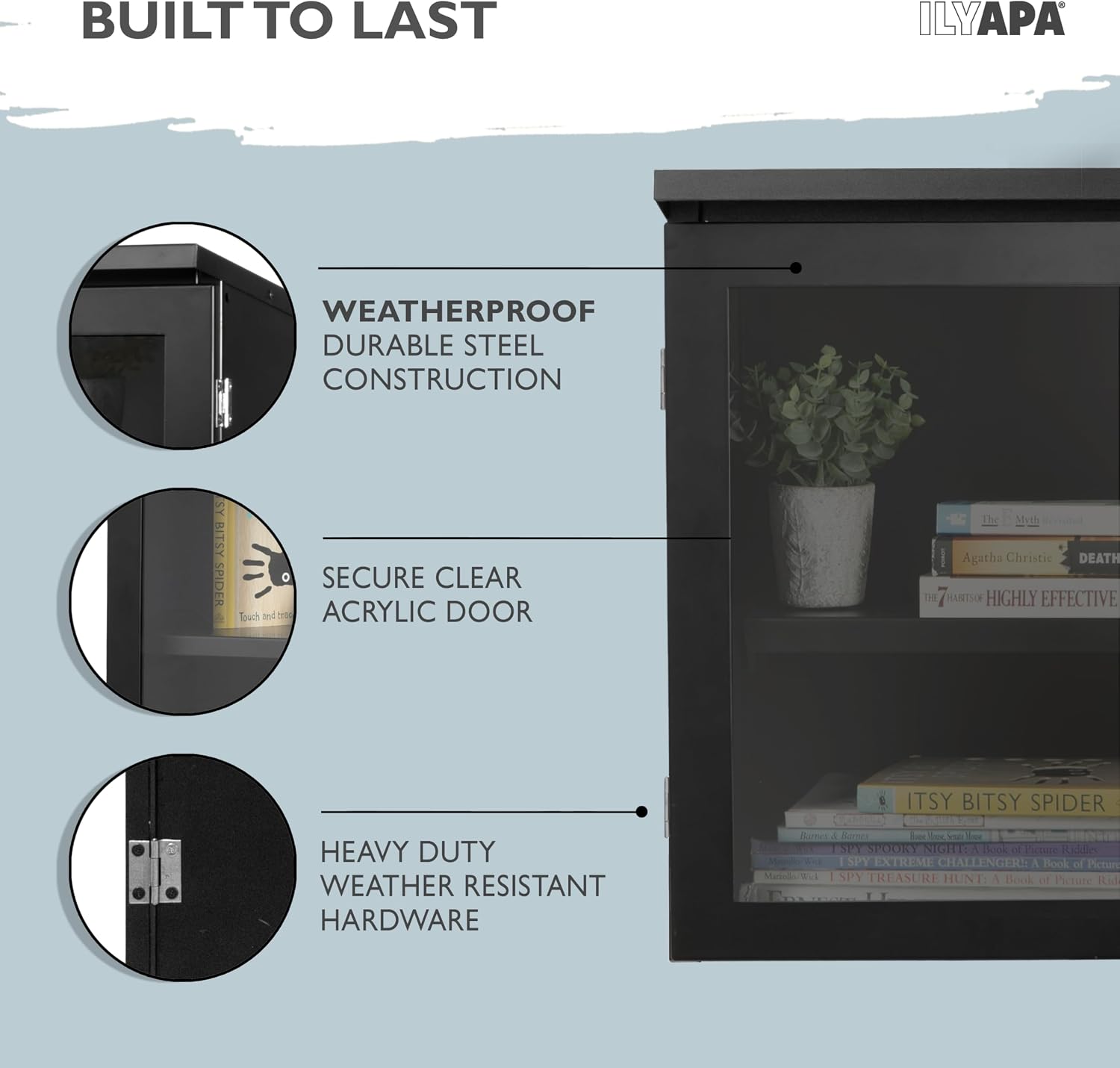 Ilyapa Outdoor Library Book Box with 4x4 Post Mount & Heavy-Duty Metal Mailbox Post - Black Steel Free Literature Exchange Kit for Outside - Community Book Sharing System
