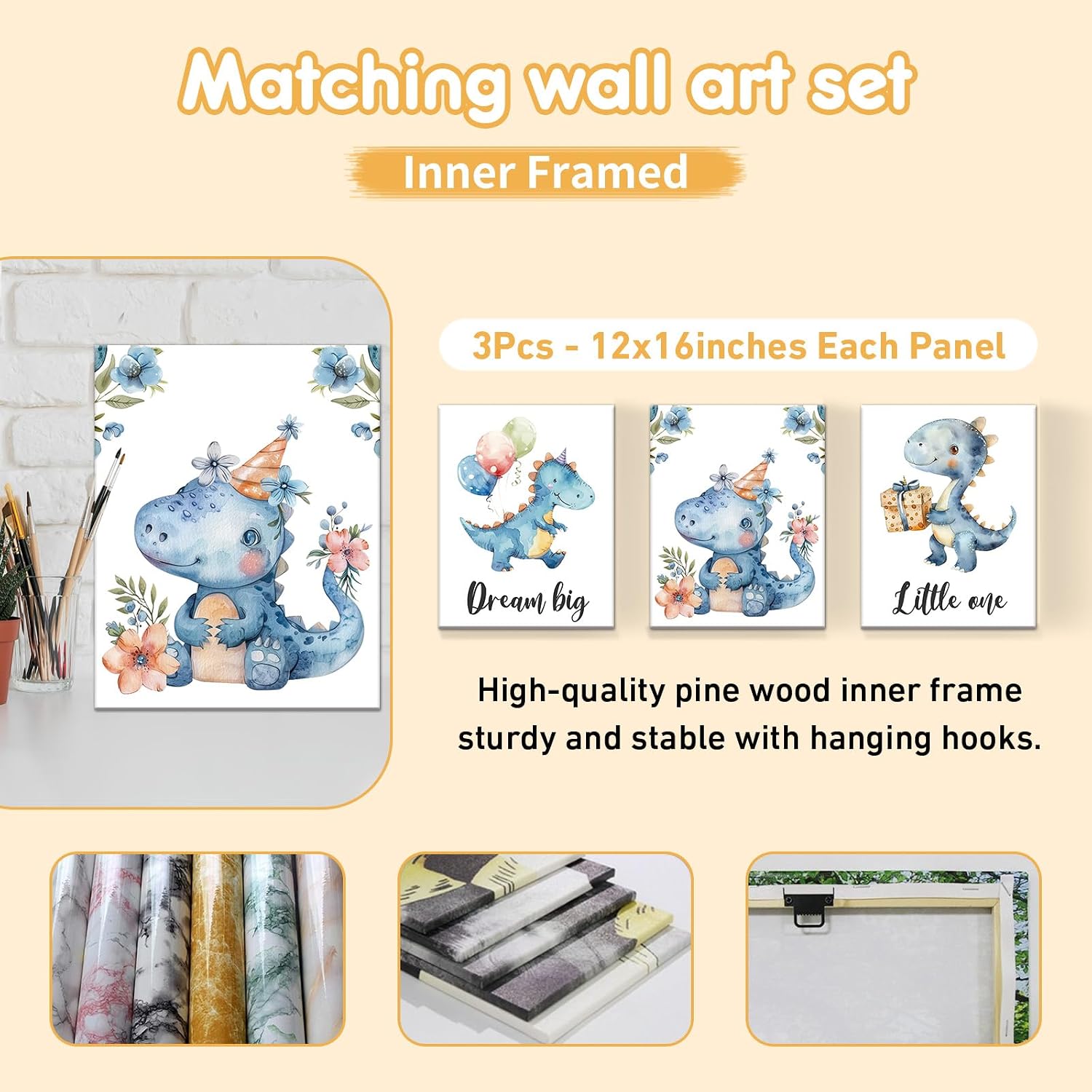Terwex Custom Baby Crib Set - 5 Pcs Personalized Name Blue Dinosaur Crib Bedding Set for Infants Toddlers - Soft Double Layer Nursery Bedding Set for Boys - Customized Gifts for Baby Shower Birthday