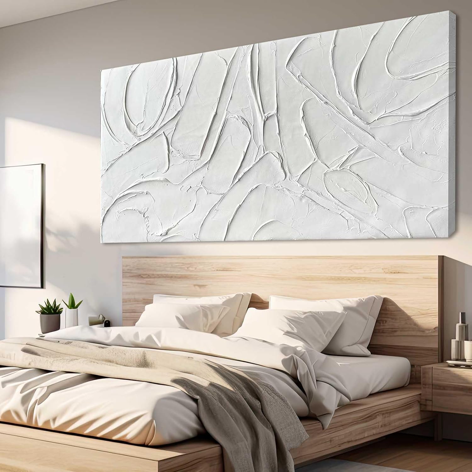 XIANSHOU Oil Painting Art Wall Decor Pictures for Living Room Big Wall Artwork White Painting 29'x 58' Modern Abstract Wall Decor Bedroom Office Ready to Hang